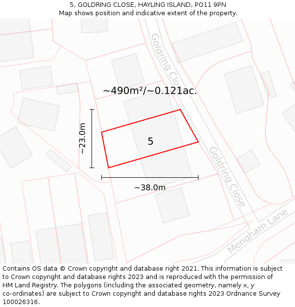 5, GOLDRING CLOSE, HAYLING ISLAND, PO11 9PN: Plot and title map