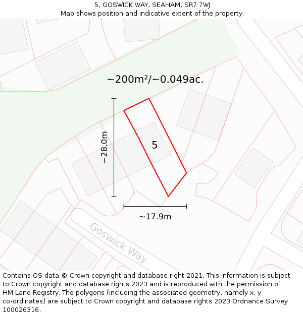 5, GOSWICK WAY, SEAHAM, SR7 7WJ: Plot and title map