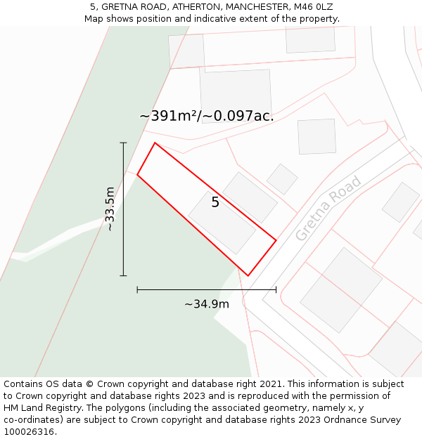 5, GRETNA ROAD, ATHERTON, MANCHESTER, M46 0LZ: Plot and title map