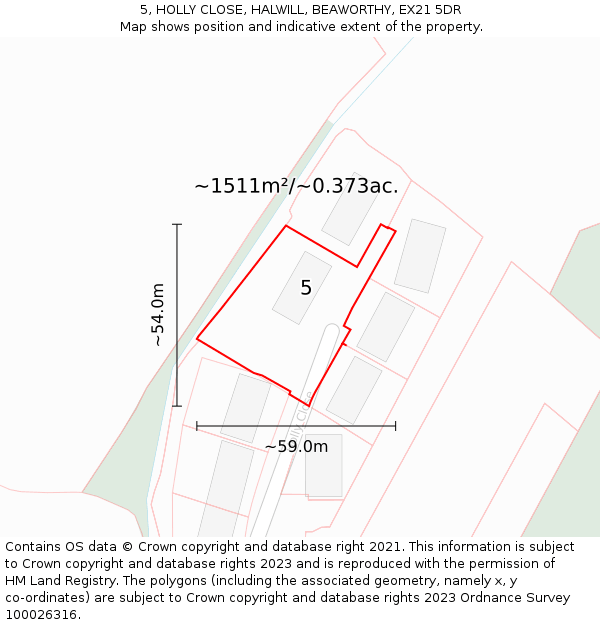 5, HOLLY CLOSE, HALWILL, BEAWORTHY, EX21 5DR: Plot and title map