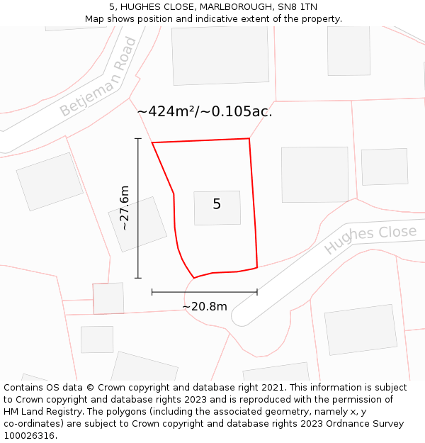 5, HUGHES CLOSE, MARLBOROUGH, SN8 1TN: Plot and title map