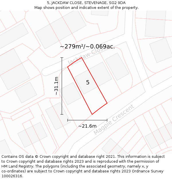 5, JACKDAW CLOSE, STEVENAGE, SG2 9DA: Plot and title map