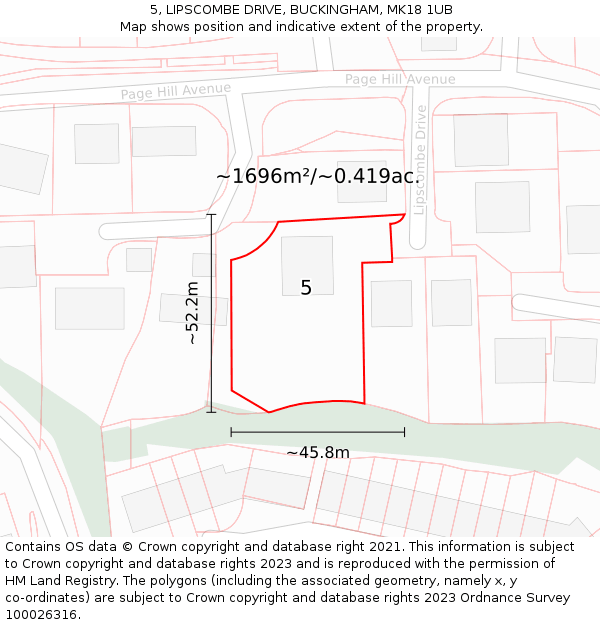 5, LIPSCOMBE DRIVE, BUCKINGHAM, MK18 1UB: Plot and title map