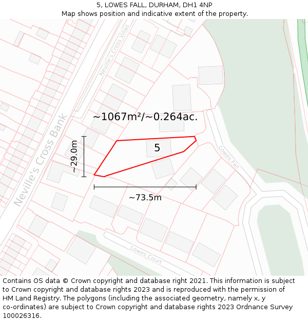 5, LOWES FALL, DURHAM, DH1 4NP: Plot and title map