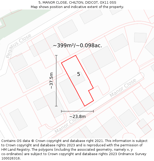 5, MANOR CLOSE, CHILTON, DIDCOT, OX11 0SS: Plot and title map