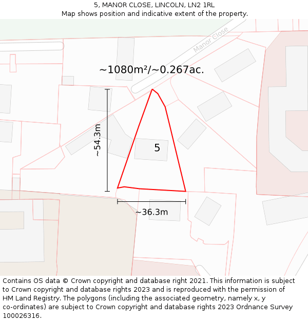 5, MANOR CLOSE, LINCOLN, LN2 1RL: Plot and title map