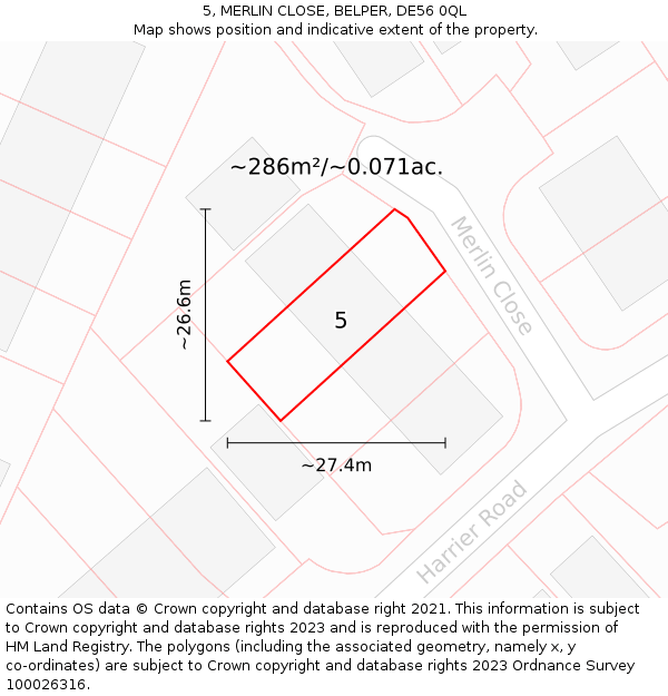 5, MERLIN CLOSE, BELPER, DE56 0QL: Plot and title map