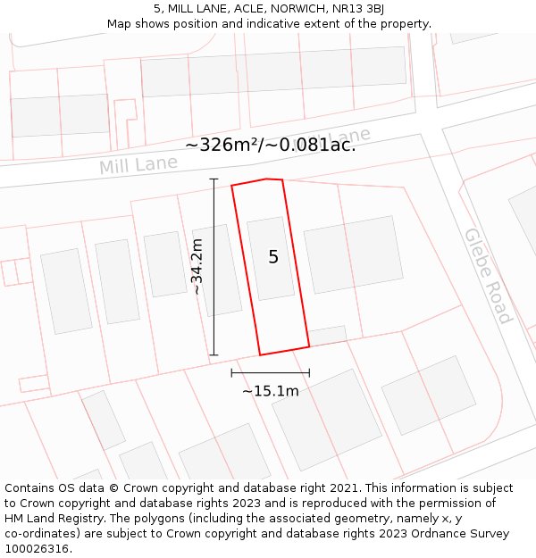 5, MILL LANE, ACLE, NORWICH, NR13 3BJ: Plot and title map