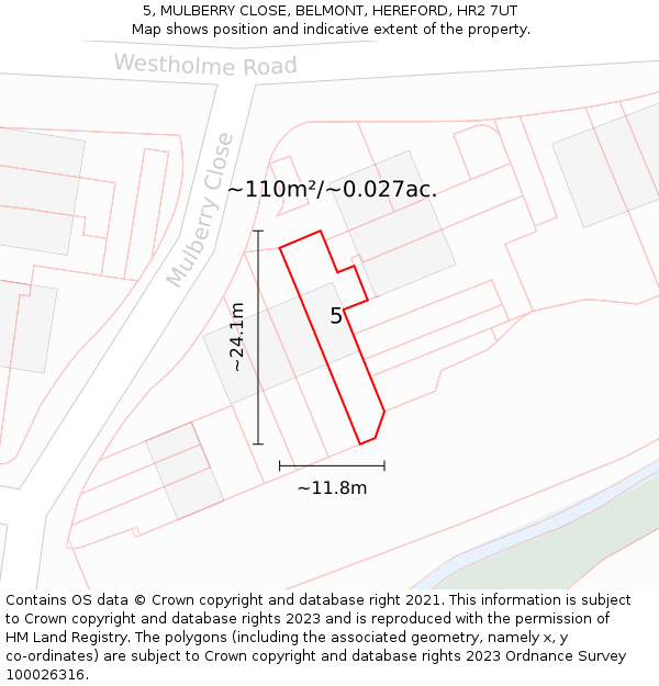 5, MULBERRY CLOSE, BELMONT, HEREFORD, HR2 7UT: Plot and title map
