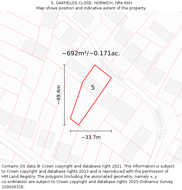 5, OAKFIELDS CLOSE, NORWICH, NR4 6XH: Plot and title map