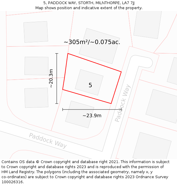 5, PADDOCK WAY, STORTH, MILNTHORPE, LA7 7JJ: Plot and title map