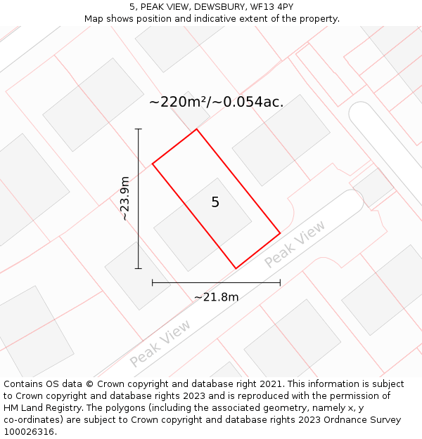 5, PEAK VIEW, DEWSBURY, WF13 4PY: Plot and title map