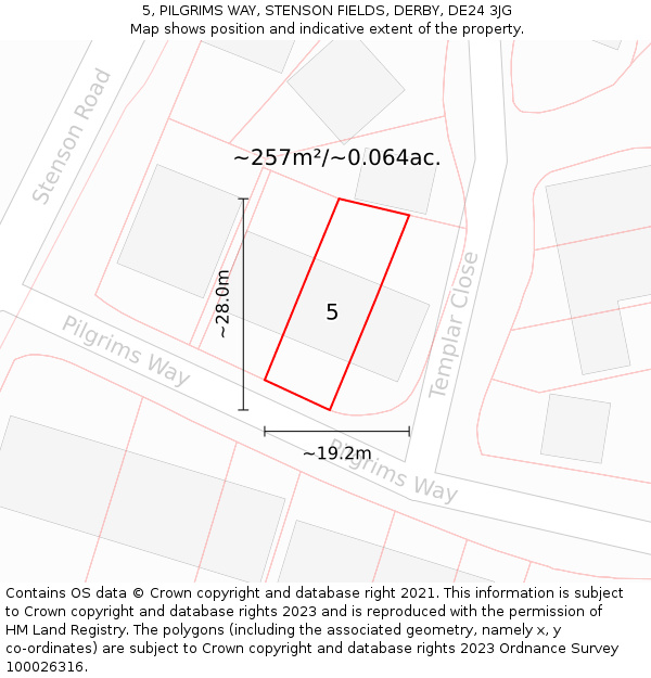 5, PILGRIMS WAY, STENSON FIELDS, DERBY, DE24 3JG: Plot and title map