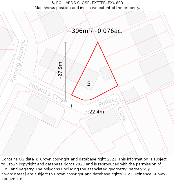 5, POLLARDS CLOSE, EXETER, EX4 8FB: Plot and title map