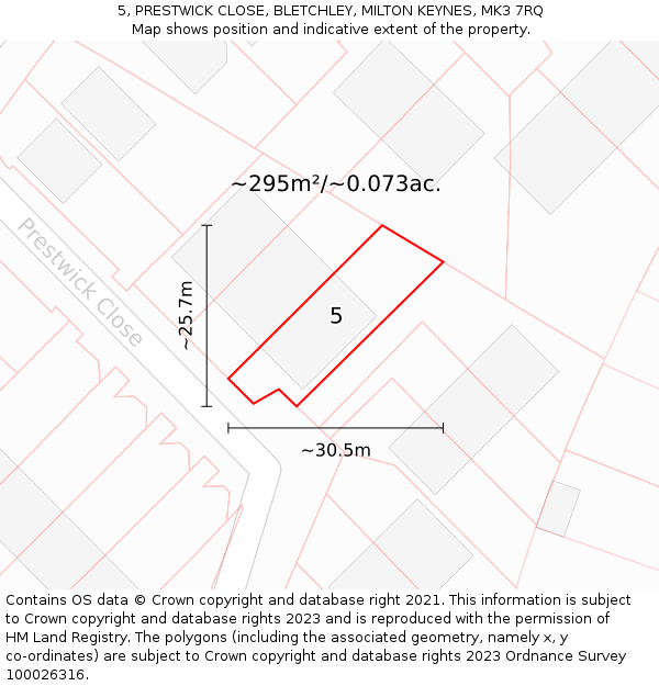 5, PRESTWICK CLOSE, BLETCHLEY, MILTON KEYNES, MK3 7RQ: Plot and title map