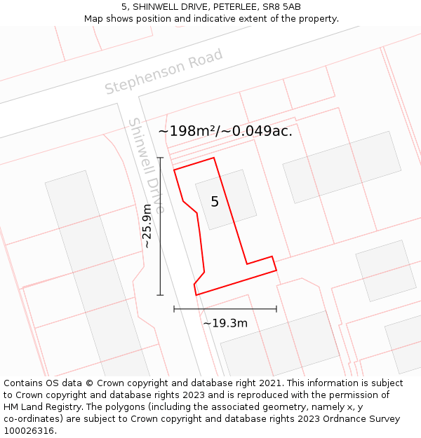 5, SHINWELL DRIVE, PETERLEE, SR8 5AB: Plot and title map