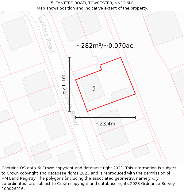 5, TANTERS ROAD, TOWCESTER, NN12 6LE: Plot and title map