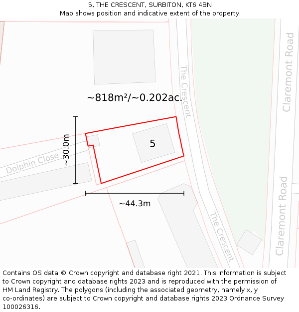 5, THE CRESCENT, SURBITON, KT6 4BN: Plot and title map