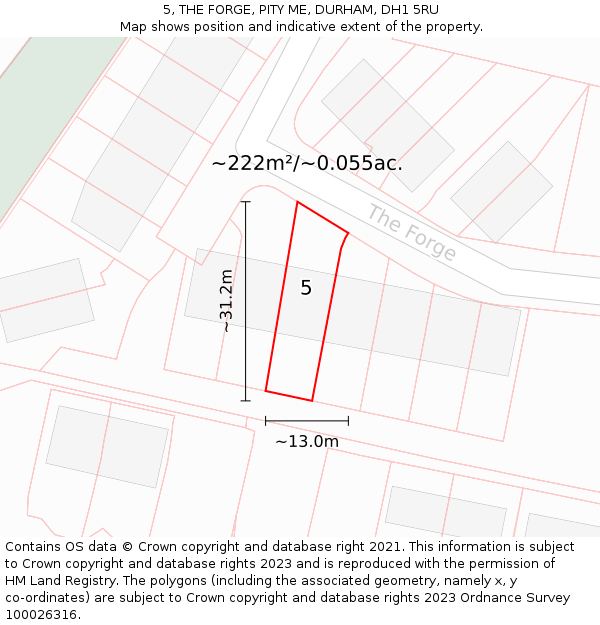 5, THE FORGE, PITY ME, DURHAM, DH1 5RU: Plot and title map