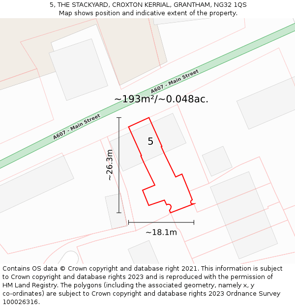 5, THE STACKYARD, CROXTON KERRIAL, GRANTHAM, NG32 1QS: Plot and title map