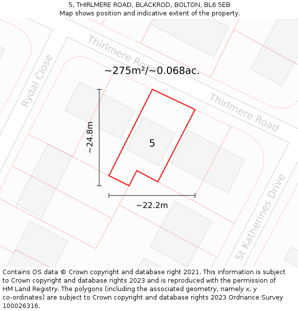 5, THIRLMERE ROAD, BLACKROD, BOLTON, BL6 5EB: Plot and title map