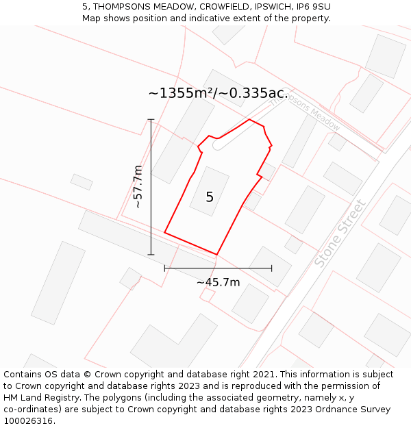 5, THOMPSONS MEADOW, CROWFIELD, IPSWICH, IP6 9SU: Plot and title map