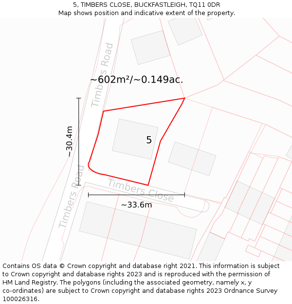 5, TIMBERS CLOSE, BUCKFASTLEIGH, TQ11 0DR: Plot and title map