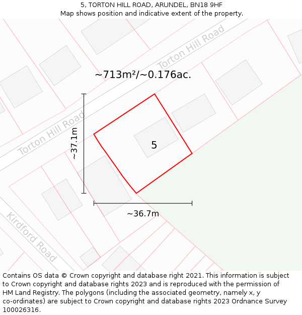 5, TORTON HILL ROAD, ARUNDEL, BN18 9HF: Plot and title map