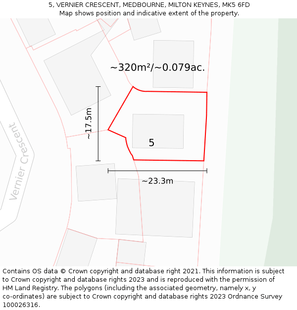 5, VERNIER CRESCENT, MEDBOURNE, MILTON KEYNES, MK5 6FD: Plot and title map