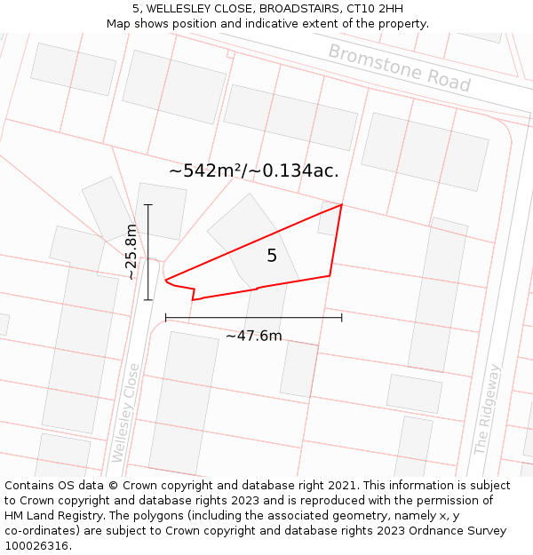 5, WELLESLEY CLOSE, BROADSTAIRS, CT10 2HH: Plot and title map