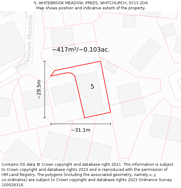 5, WHITEBROOK MEADOW, PREES, WHITCHURCH, SY13 2DA: Plot and title map