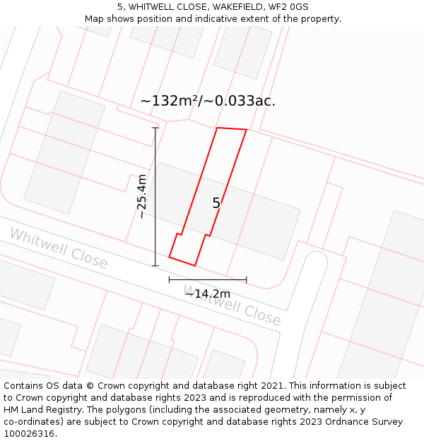 5, WHITWELL CLOSE, WAKEFIELD, WF2 0GS: Plot and title map