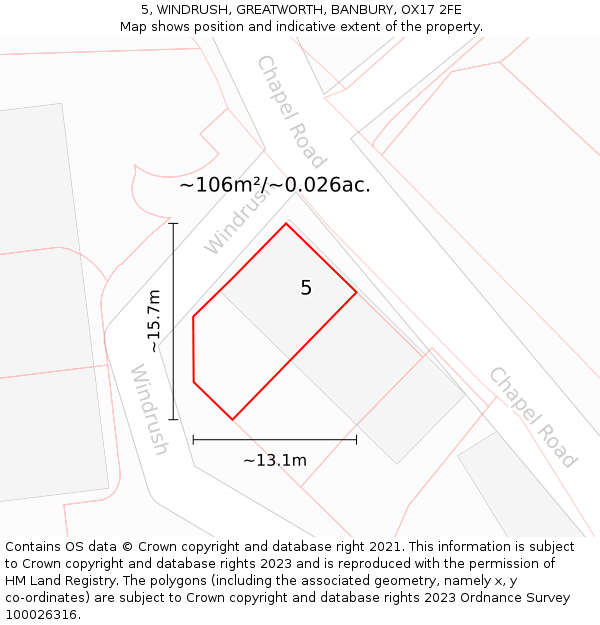 5, WINDRUSH, GREATWORTH, BANBURY, OX17 2FE: Plot and title map