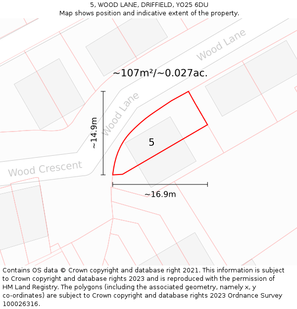 5, WOOD LANE, DRIFFIELD, YO25 6DU: Plot and title map