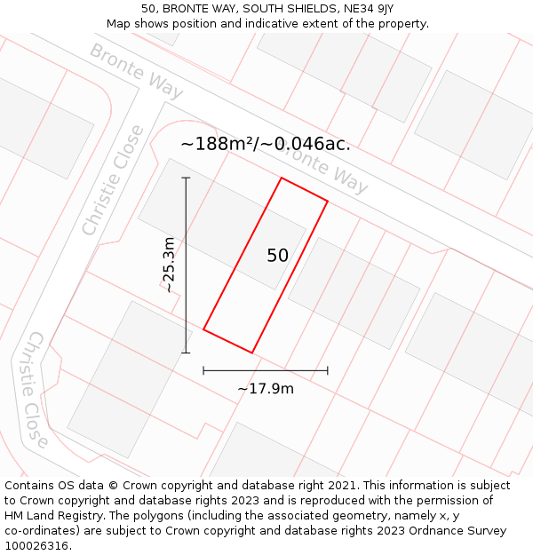 50, BRONTE WAY, SOUTH SHIELDS, NE34 9JY: Plot and title map