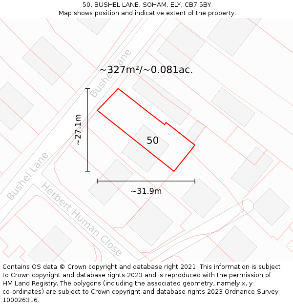 50, BUSHEL LANE, SOHAM, ELY, CB7 5BY: Plot and title map