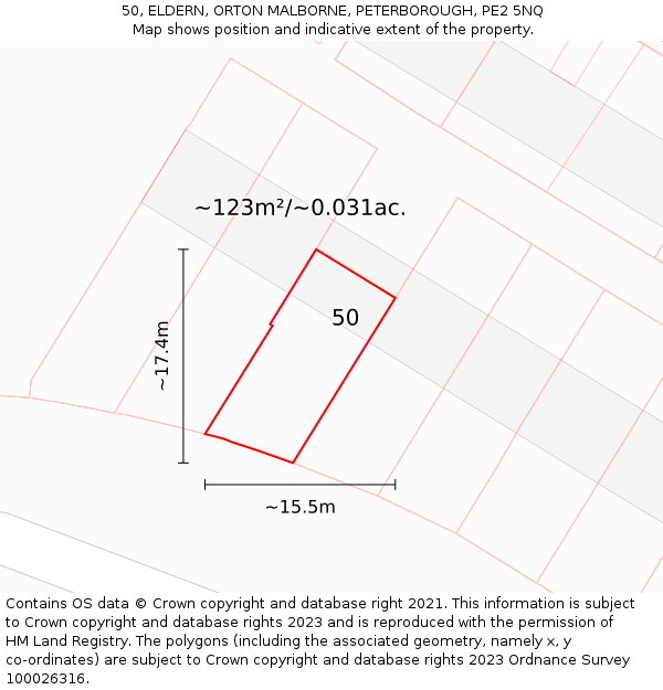50, ELDERN, ORTON MALBORNE, PETERBOROUGH, PE2 5NQ: Plot and title map