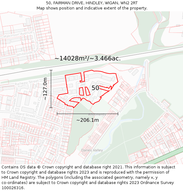 50, FAIRMAN DRIVE, HINDLEY, WIGAN, WN2 2RT: Plot and title map