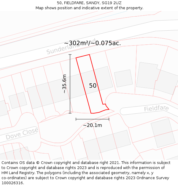 50, FIELDFARE, SANDY, SG19 2UZ: Plot and title map