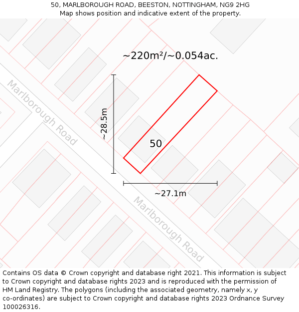 50, MARLBOROUGH ROAD, BEESTON, NOTTINGHAM, NG9 2HG: Plot and title map
