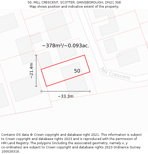 50, MILL CRESCENT, SCOTTER, GAINSBOROUGH, DN21 3SE: Plot and title map