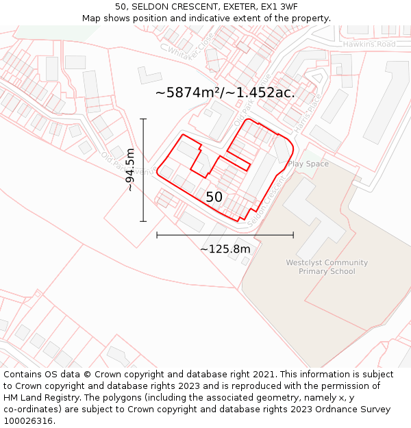 50, SELDON CRESCENT, EXETER, EX1 3WF: Plot and title map