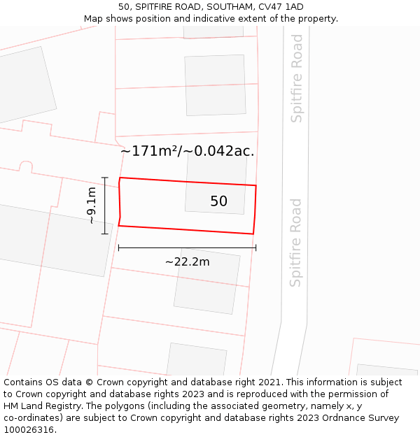 50, SPITFIRE ROAD, SOUTHAM, CV47 1AD: Plot and title map