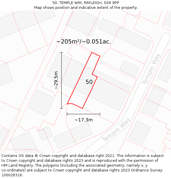 50, TEMPLE WAY, RAYLEIGH, SS6 9PP: Plot and title map