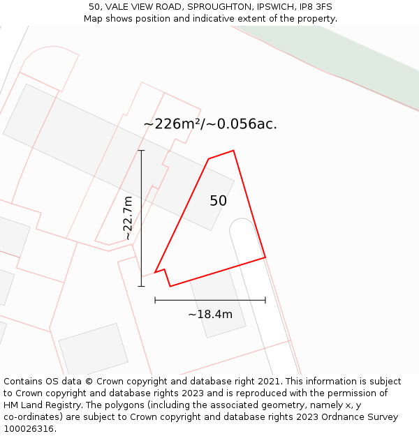 50, VALE VIEW ROAD, SPROUGHTON, IPSWICH, IP8 3FS: Plot and title map