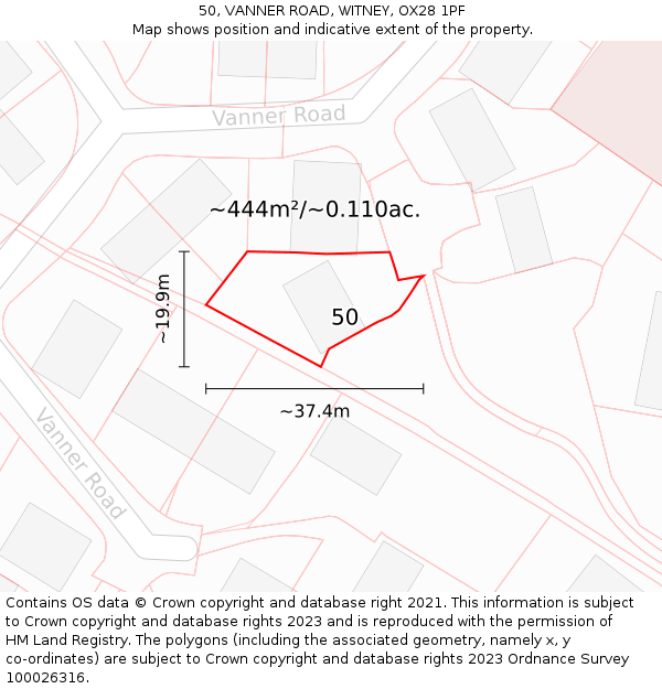 50, VANNER ROAD, WITNEY, OX28 1PF: Plot and title map