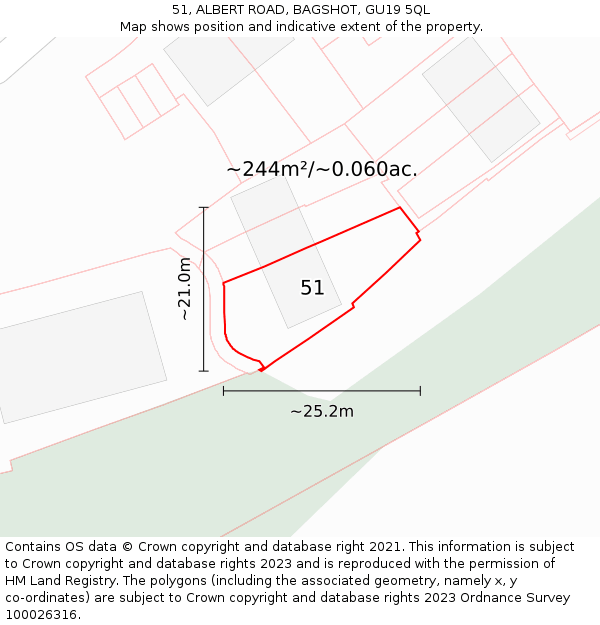 51, ALBERT ROAD, BAGSHOT, GU19 5QL: Plot and title map