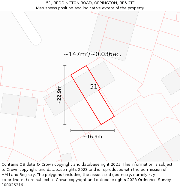 51, BEDDINGTON ROAD, ORPINGTON, BR5 2TF: Plot and title map