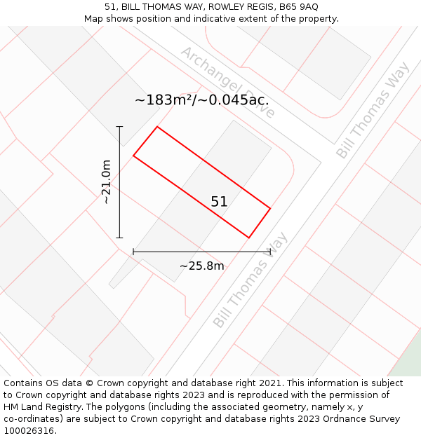 51, BILL THOMAS WAY, ROWLEY REGIS, B65 9AQ: Plot and title map