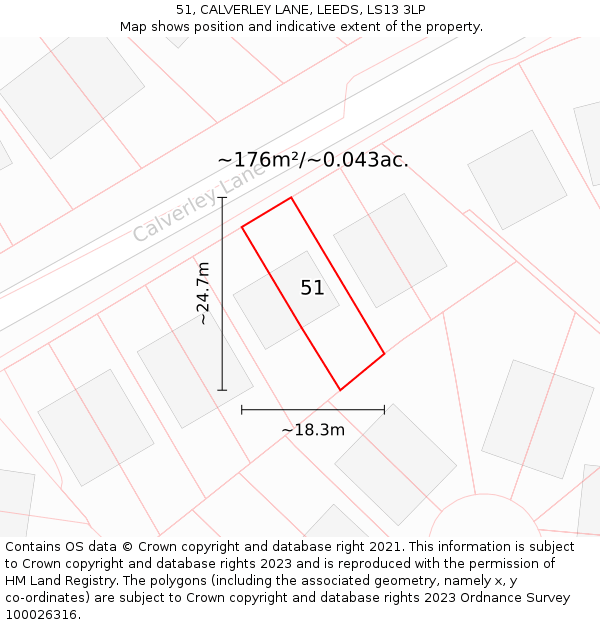 51, CALVERLEY LANE, LEEDS, LS13 3LP: Plot and title map